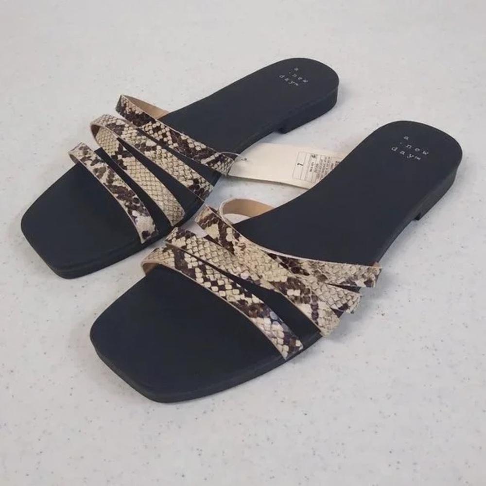Target Women's Black Sandals with Brown Snake Print Straps